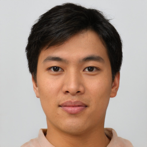 Neutral asian young-adult male with short  brown hair and brown eyes