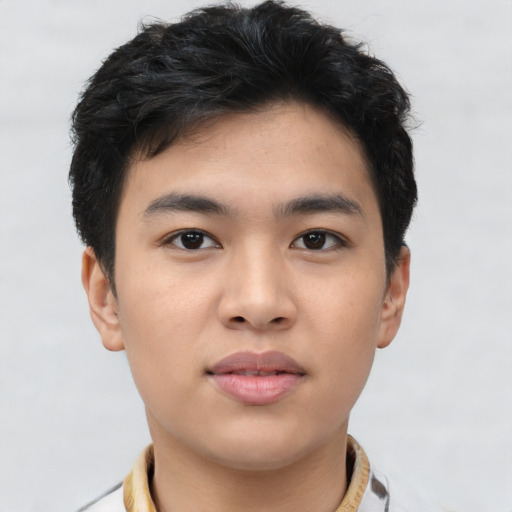 Neutral asian young-adult male with short  brown hair and brown eyes