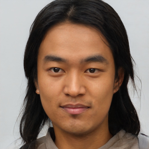 Neutral asian young-adult male with medium  black hair and brown eyes