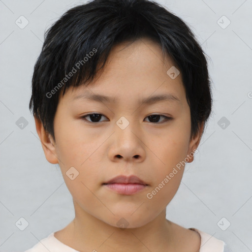 Neutral asian young-adult female with short  brown hair and brown eyes