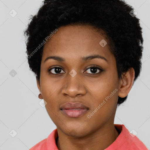 Neutral black young-adult female with short  brown hair and brown eyes