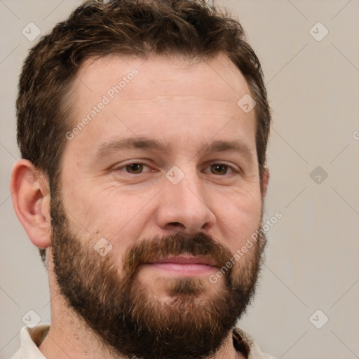 Neutral white adult male with short  brown hair and brown eyes