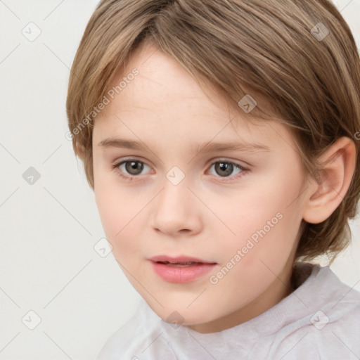 Neutral white child female with medium  brown hair and brown eyes