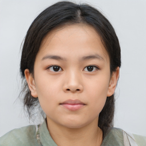 Neutral asian young-adult female with medium  brown hair and brown eyes