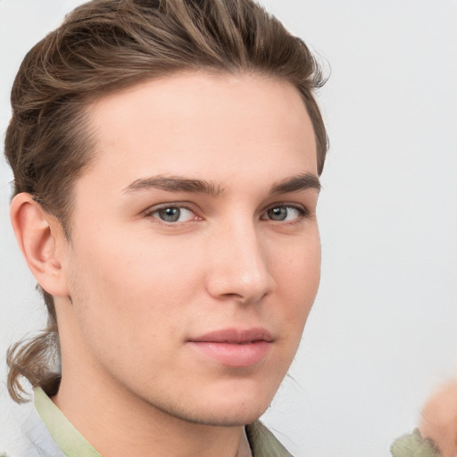 Neutral white young-adult male with medium  brown hair and brown eyes