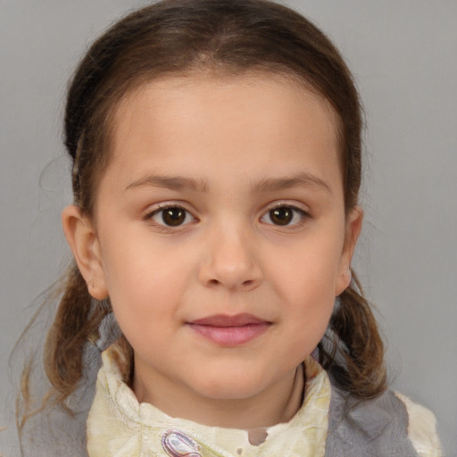 Neutral white child female with medium  brown hair and brown eyes