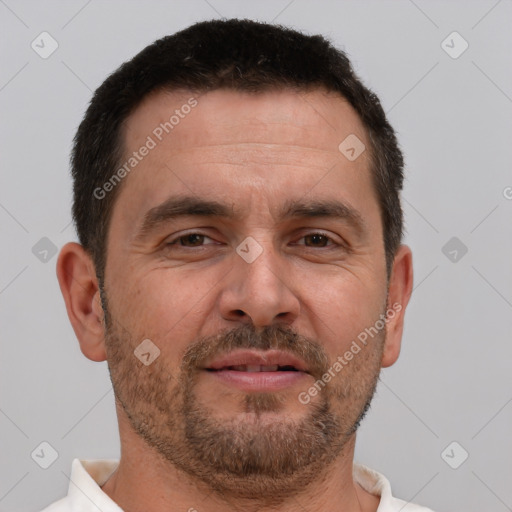 Neutral white adult male with short  brown hair and brown eyes