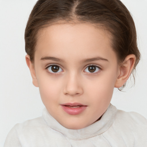 Neutral white child female with short  brown hair and brown eyes