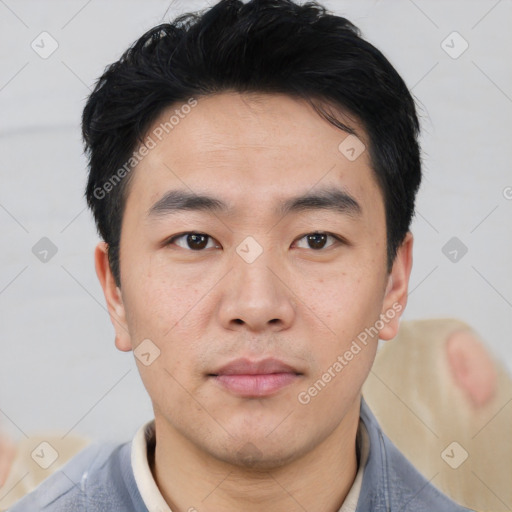 Neutral asian young-adult male with short  black hair and brown eyes
