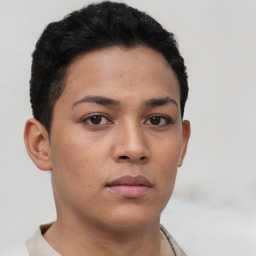 Neutral latino young-adult female with short  black hair and brown eyes