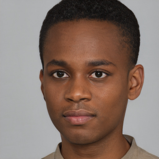 Neutral black young-adult male with short  brown hair and brown eyes