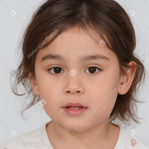 Neutral white child female with medium  brown hair and brown eyes