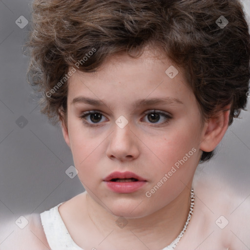 Neutral white child female with short  brown hair and brown eyes