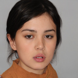 Neutral asian young-adult female with medium  brown hair and brown eyes