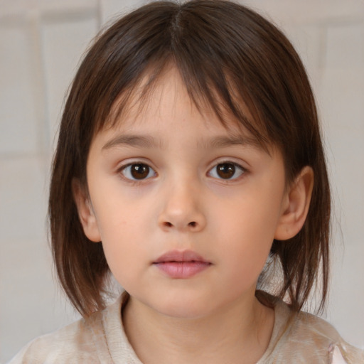 Neutral white child female with medium  brown hair and brown eyes