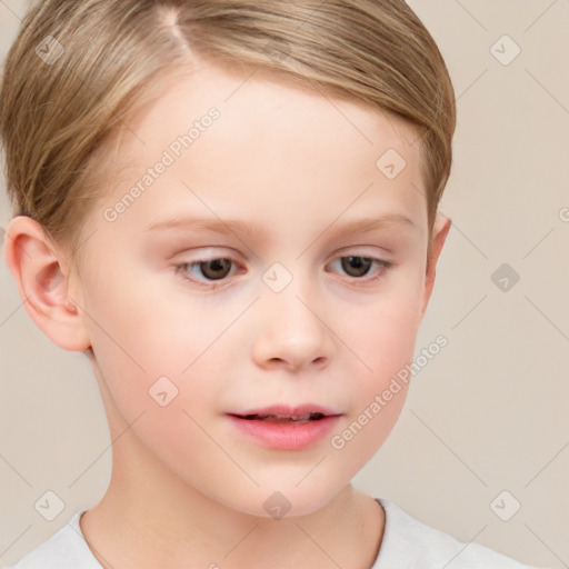 Neutral white child female with short  brown hair and brown eyes