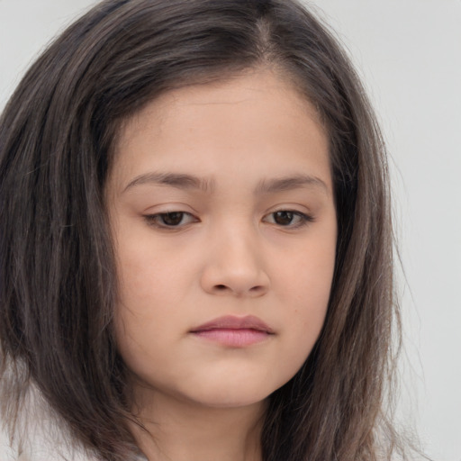 Neutral white child female with long  brown hair and brown eyes