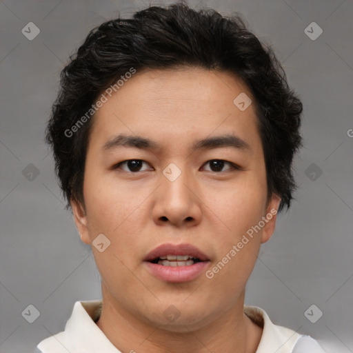 Neutral asian young-adult male with short  brown hair and brown eyes