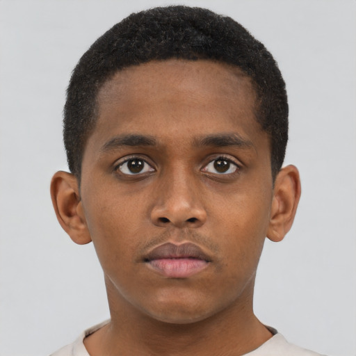 Neutral black young-adult male with short  brown hair and brown eyes