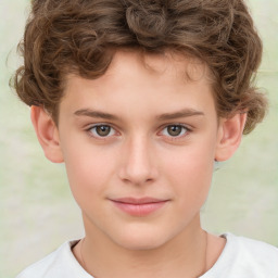 Joyful white child male with short  brown hair and brown eyes