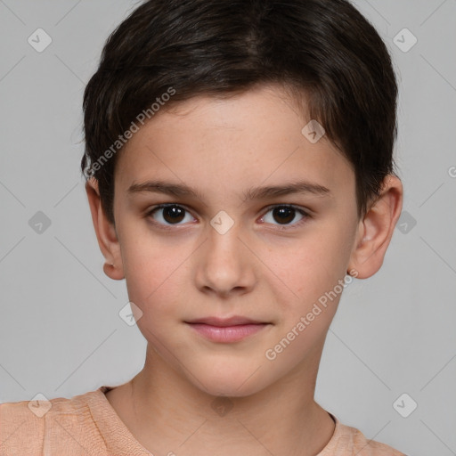 Neutral white child female with short  brown hair and brown eyes