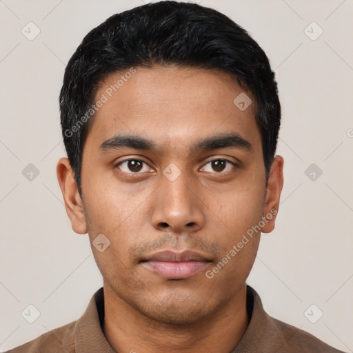 Neutral asian young-adult male with short  black hair and brown eyes