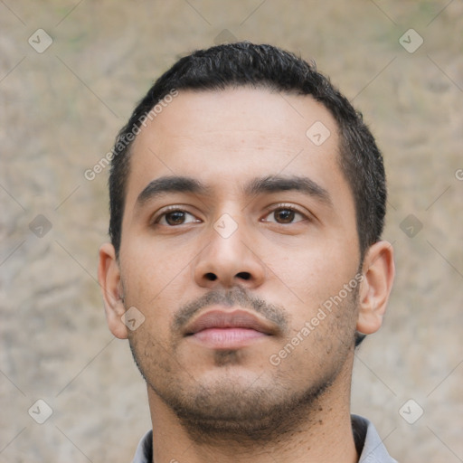 Neutral asian young-adult male with short  black hair and brown eyes