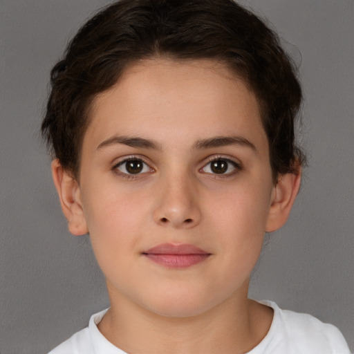 Neutral white young-adult female with short  brown hair and brown eyes