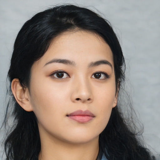 Neutral asian young-adult female with long  black hair and brown eyes
