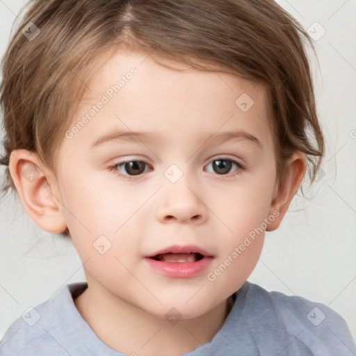 Neutral white child female with short  brown hair and brown eyes