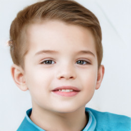 Joyful white child female with short  brown hair and brown eyes