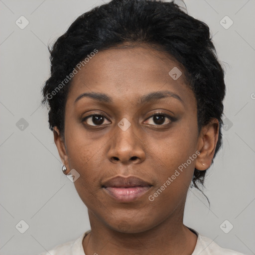 Neutral black young-adult female with short  brown hair and brown eyes