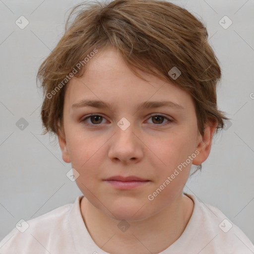 Neutral white child female with short  brown hair and brown eyes