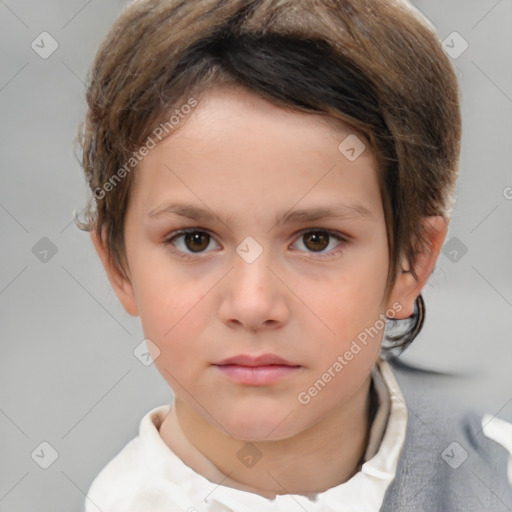 Neutral white child female with short  brown hair and brown eyes