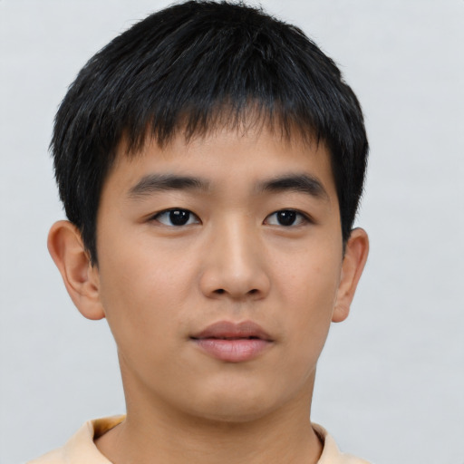 Neutral asian young-adult male with short  brown hair and brown eyes