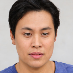 Neutral asian young-adult male with short  brown hair and brown eyes