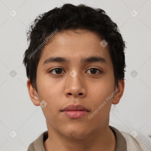 Neutral latino young-adult male with short  brown hair and brown eyes