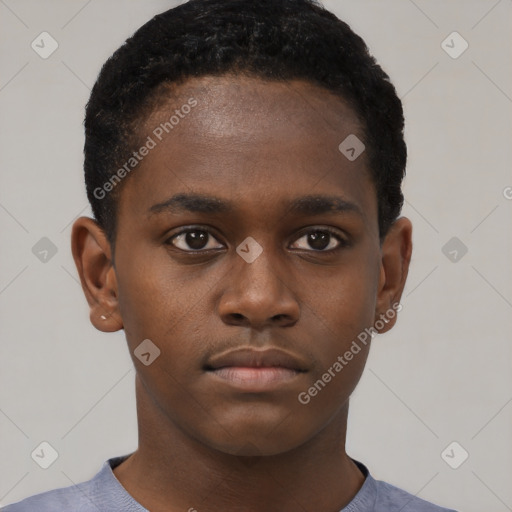 Neutral black young-adult male with short  brown hair and brown eyes