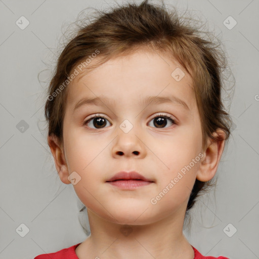 Neutral white child female with medium  brown hair and brown eyes