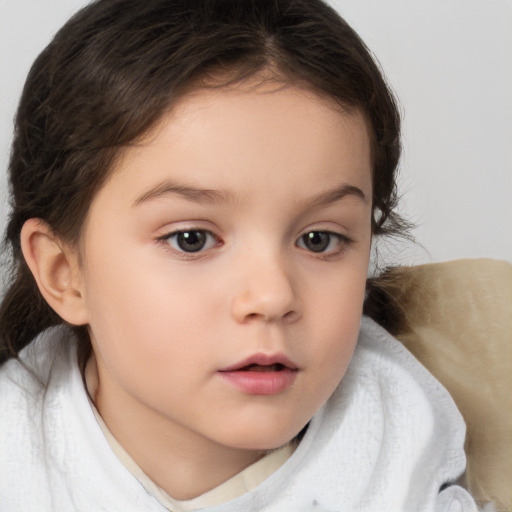 Neutral white child female with medium  brown hair and brown eyes