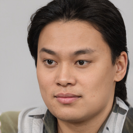 Neutral asian young-adult male with medium  brown hair and brown eyes