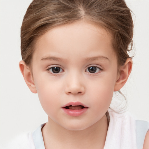 Neutral white child female with short  brown hair and brown eyes