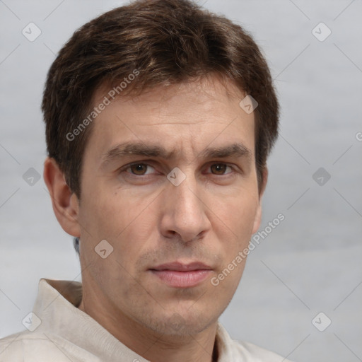 Neutral white adult male with short  brown hair and brown eyes