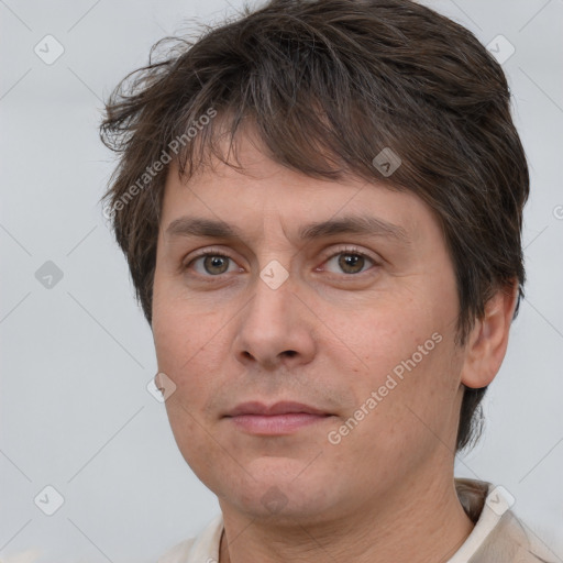 Neutral white adult male with short  brown hair and brown eyes