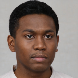 Neutral black young-adult male with short  brown hair and brown eyes