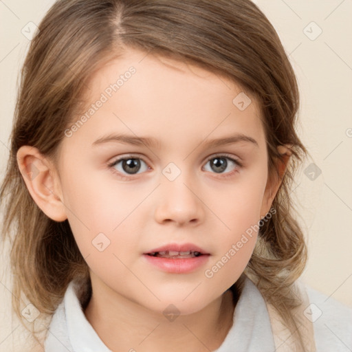 Neutral white child female with medium  brown hair and brown eyes