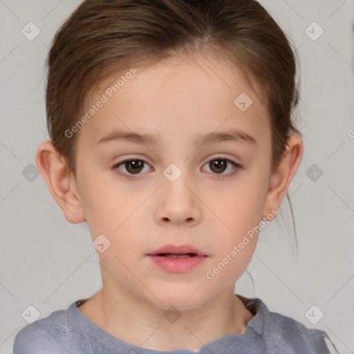 Neutral white child female with short  brown hair and brown eyes