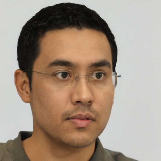 Neutral asian young-adult male with short  black hair and brown eyes