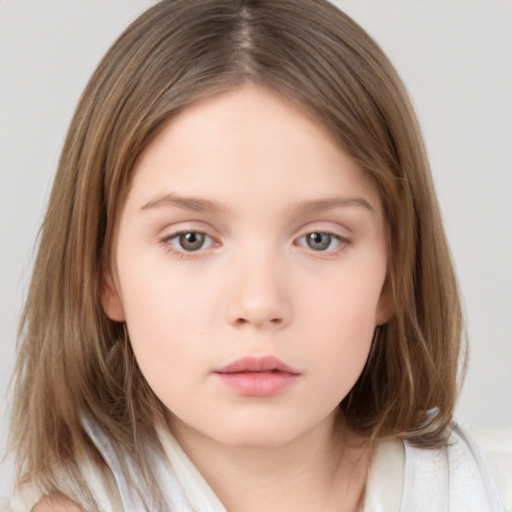 Neutral white child female with medium  brown hair and brown eyes