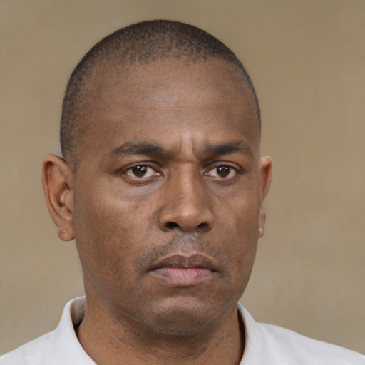 Neutral black adult male with short  brown hair and brown eyes